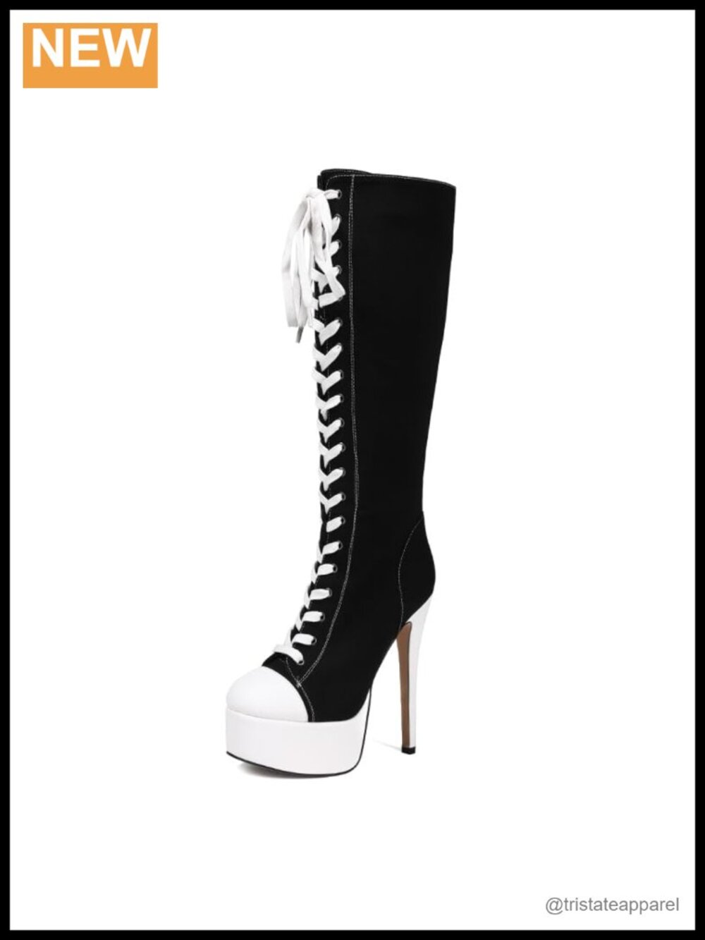 Canvas Lace Up Knee High Platform Stiletto Heel Boots